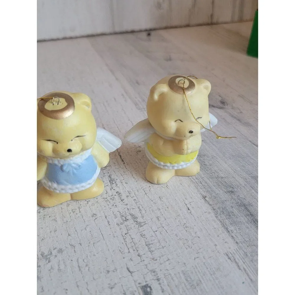 Vintage ceramic Golden Bear Angel star set ornament Xmas‎